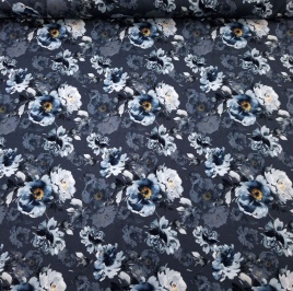 Трикотаж Кулирка Цветы на тёмно-сером