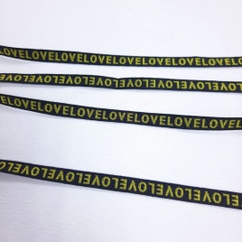 Лента репсовая ш. 10 мм. Love жёлтый на чёрном