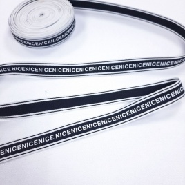 Лента репсовая ш. 24 мм. Nice белый на чёрном