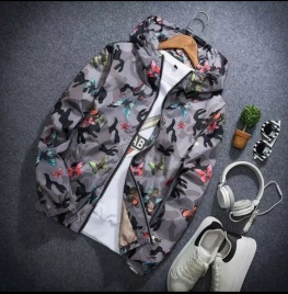 Плащёвка Дюспо Бабочки на сером камуфляже