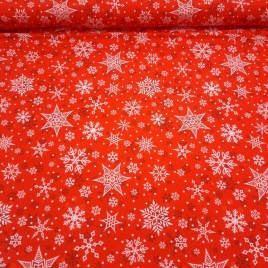 Трикотаж Футер 2-нитка Петля Снежинки на красном