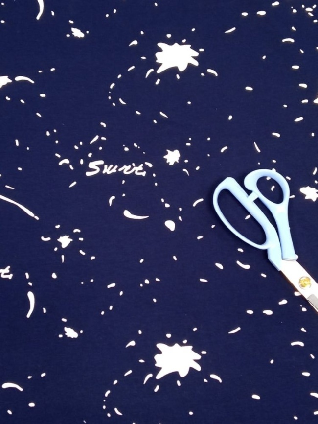 Трикотаж Футер 2-нитка Петля Брызги на синем фото 2