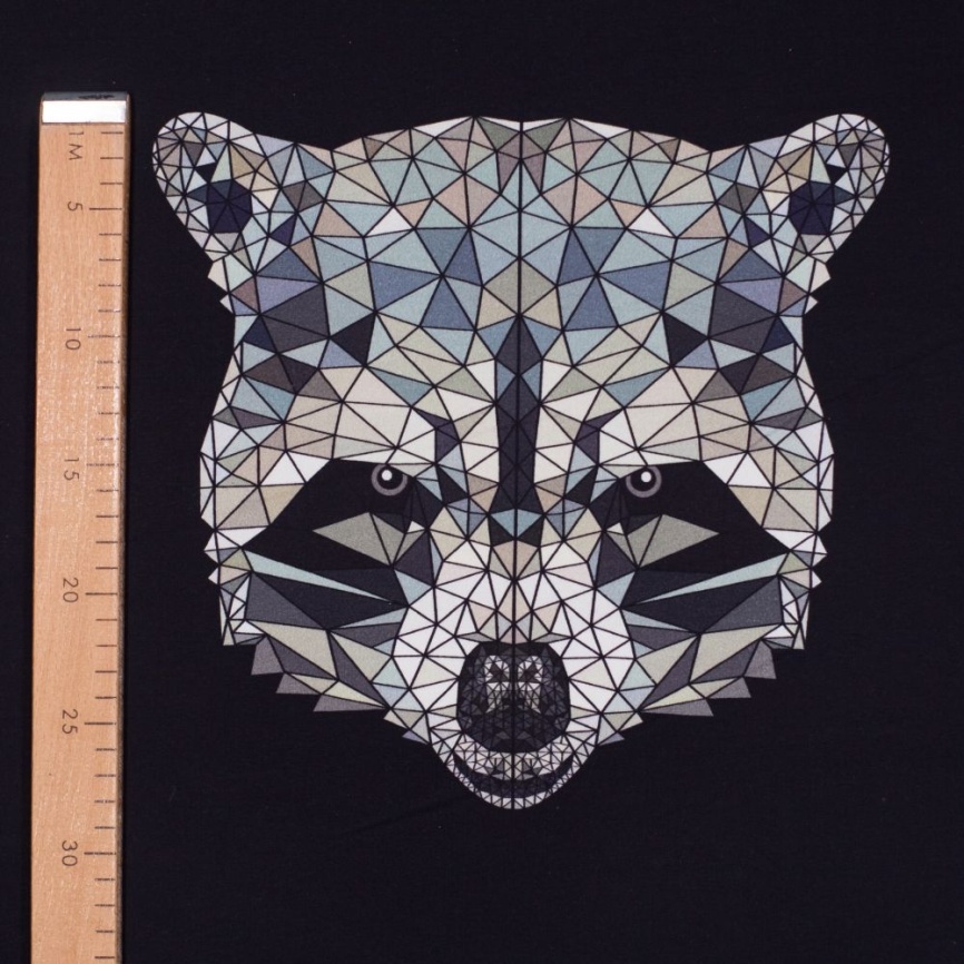 Трикотаж Футер 2-нитка Петля Купон Енот на чёрном фото 2