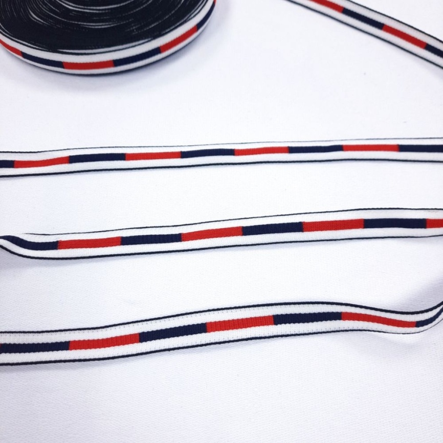 Лента отделочная ш. 15 мм. Красно-чёрная полоска на белом фото 1