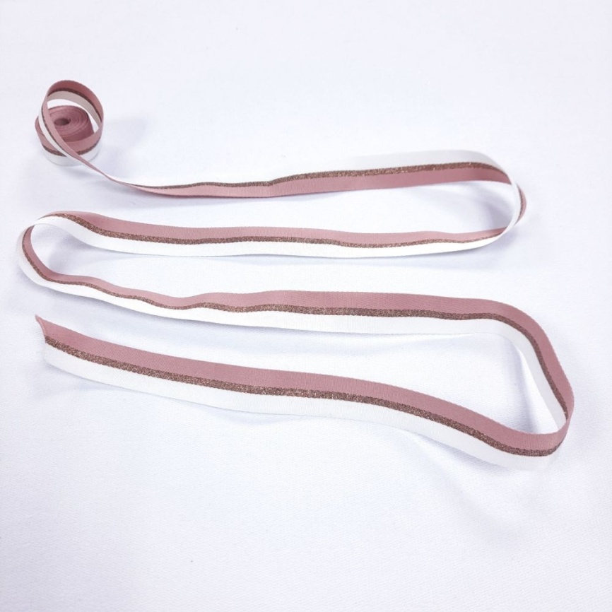 Лента репсовая ш. 19 мм. Бронза на сухой розе и белом фото 1