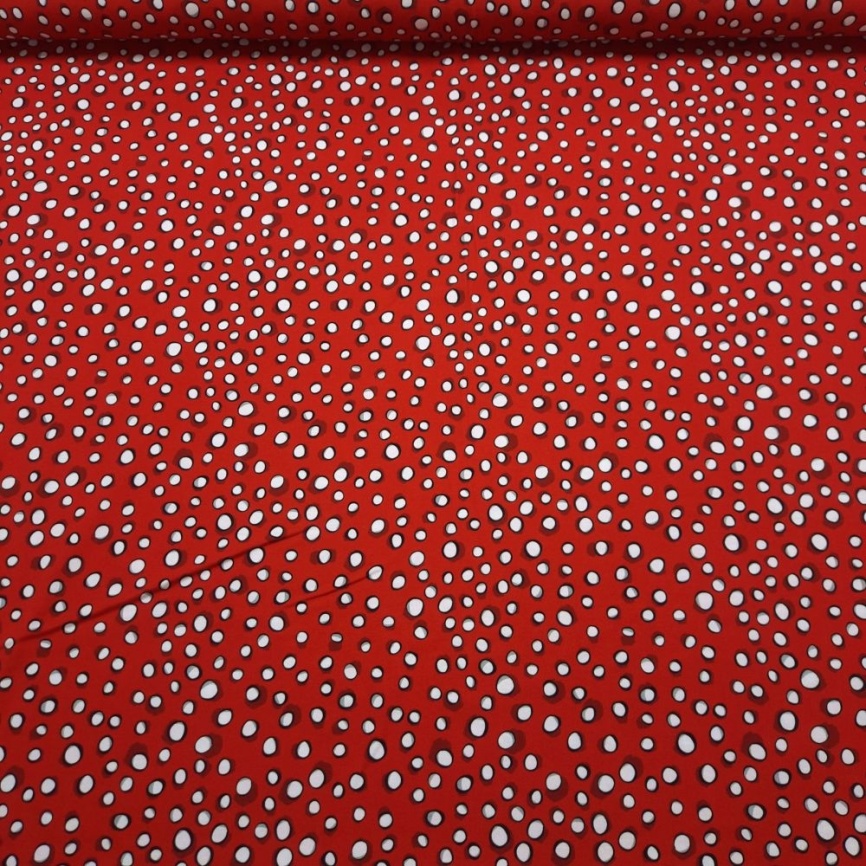 Трикотаж Кулирка Горошек на красном фото 1