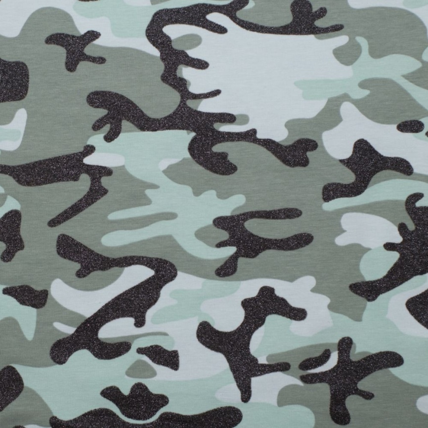Трикотаж Кулирка Камуфляж ментол с глиттером фото 1