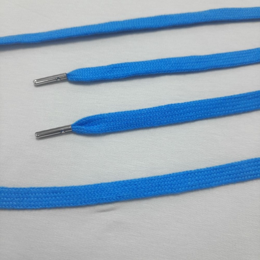 Шнурки плоские 125 см., ш. 10 мм., металлический наконечник, голубые фото 1