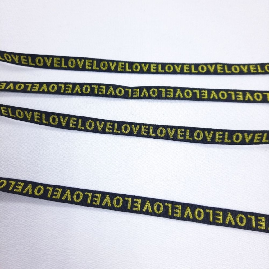 Лента репсовая ш. 10 мм. Love жёлтый на чёрном фото 1