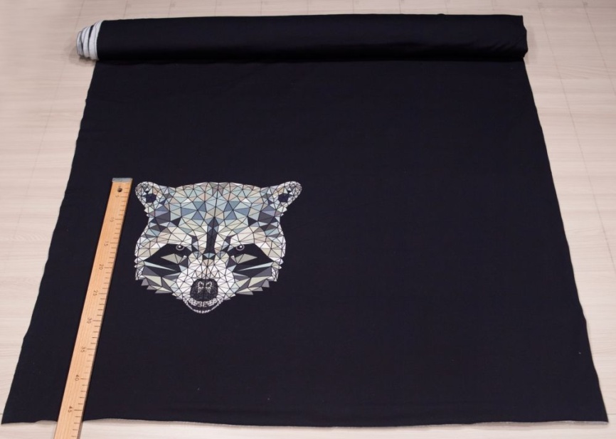 Трикотаж Футер 2-нитка Петля Купон Енот на чёрном фото 1