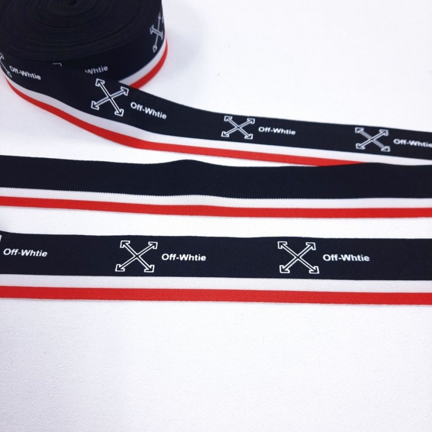 Лента репсовая ш. 38 мм. Off-White белый на чёрном и красном фото 1