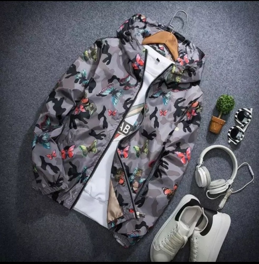 Плащёвка Дюспо Бабочки на сером камуфляже фото 1