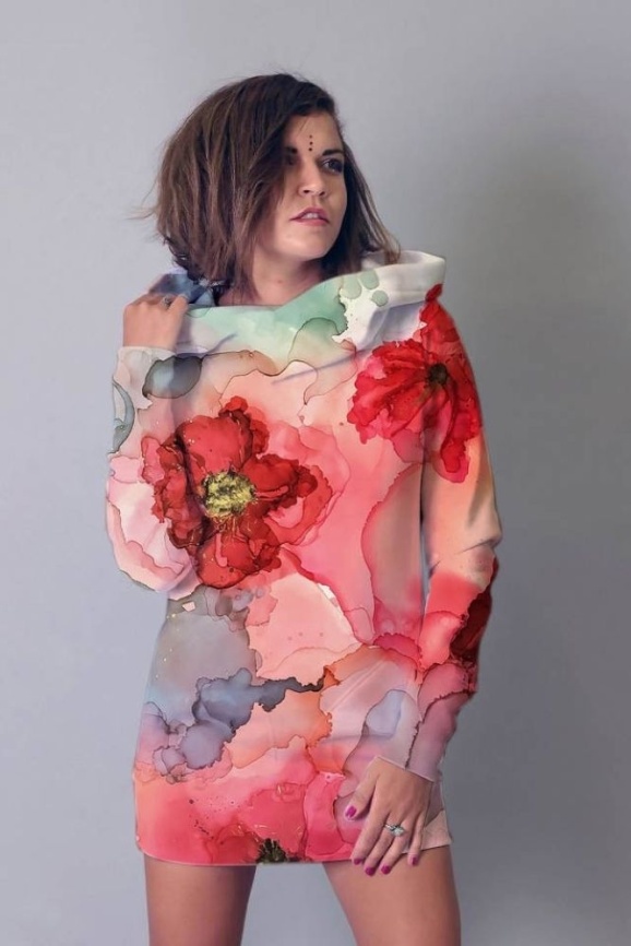 Трикотаж Футер 2-нитка Петля Маки акварель фото 1