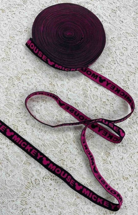 Резинка Декоративная ш. 15 мм. Mouse розовый на чёрном фото 1