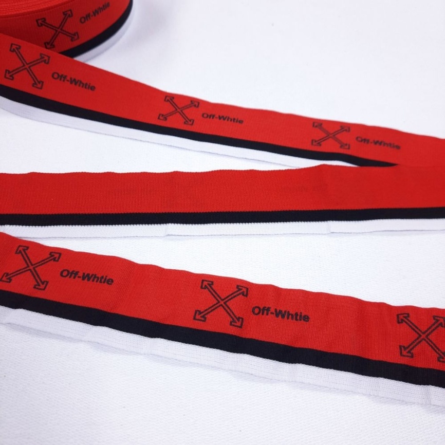 Лента репсовая ш. 38 мм. Off-White чёрный на красном и чёрном фото 1