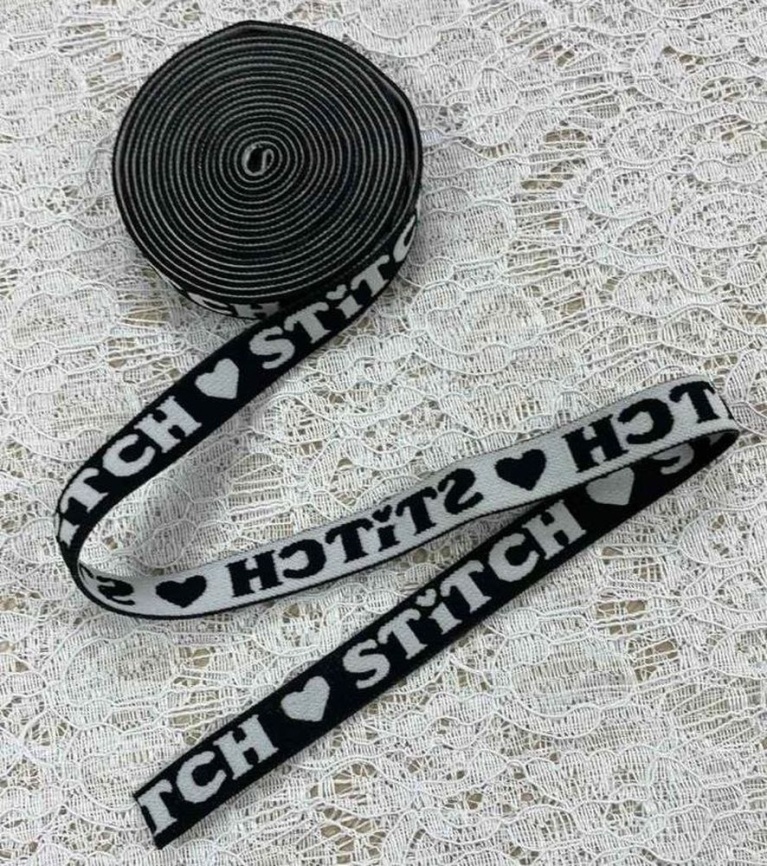 Резинка Декоративная ш. 15 мм. Stitch Чёрная фото 1