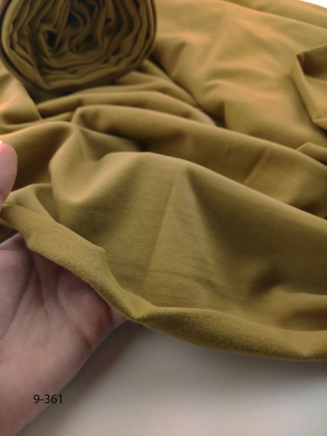 Трикотаж Кулирка с велюр эффектом Тёплая олива фото 1