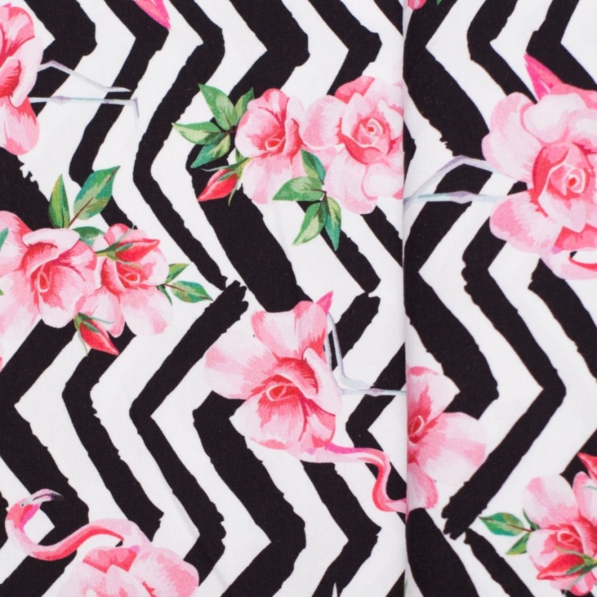 Трикотаж Кулирка Фламинго на зигзагах фото 3