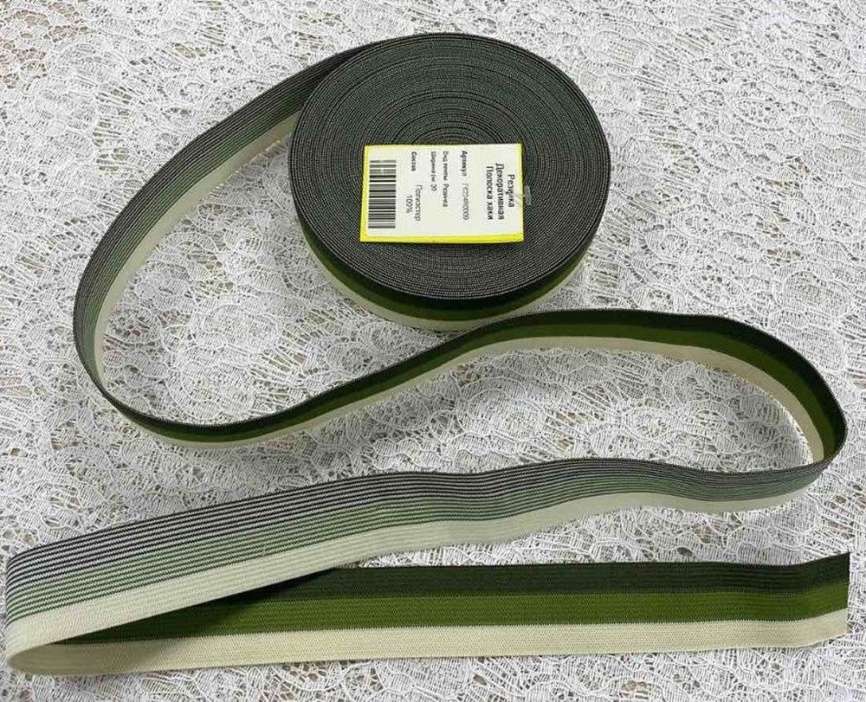 Резинка Декоративная ш. 30 мм. Полоска хаки фото 1